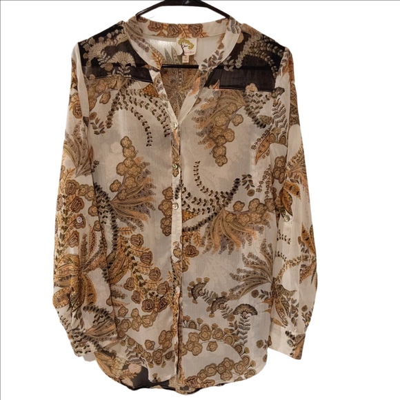 fig and flower Tops - Fig and Flower Floral Sheer Button-Up Blouse S